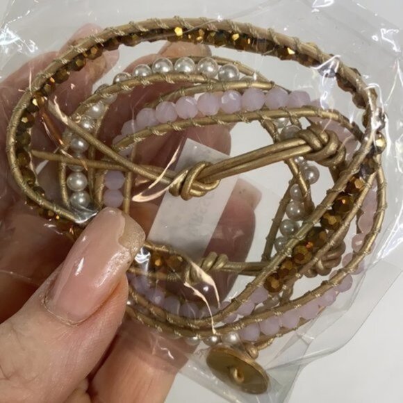 NWT Coral Rose Gold Pearl Crystal Beaded Wrap - Picture 3 of 3